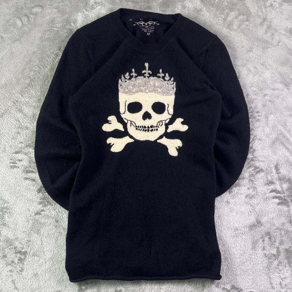 Y2K NVLA 100% Cashmere Skull Sweater Black Crown Gothic Punk Men’s Medium
